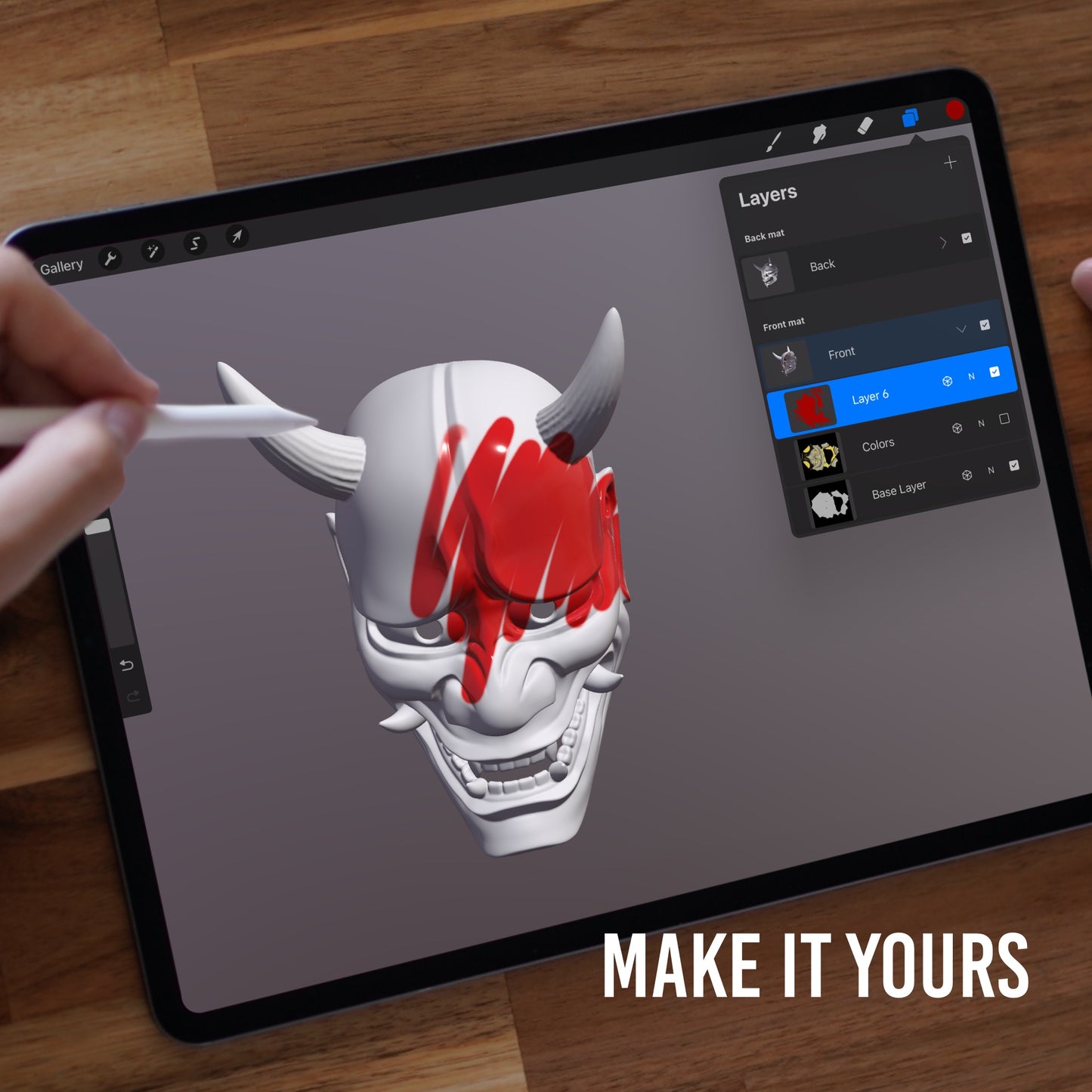 3D Hannya mask model in Procreate with personalized paint applied for unique tattoo designs