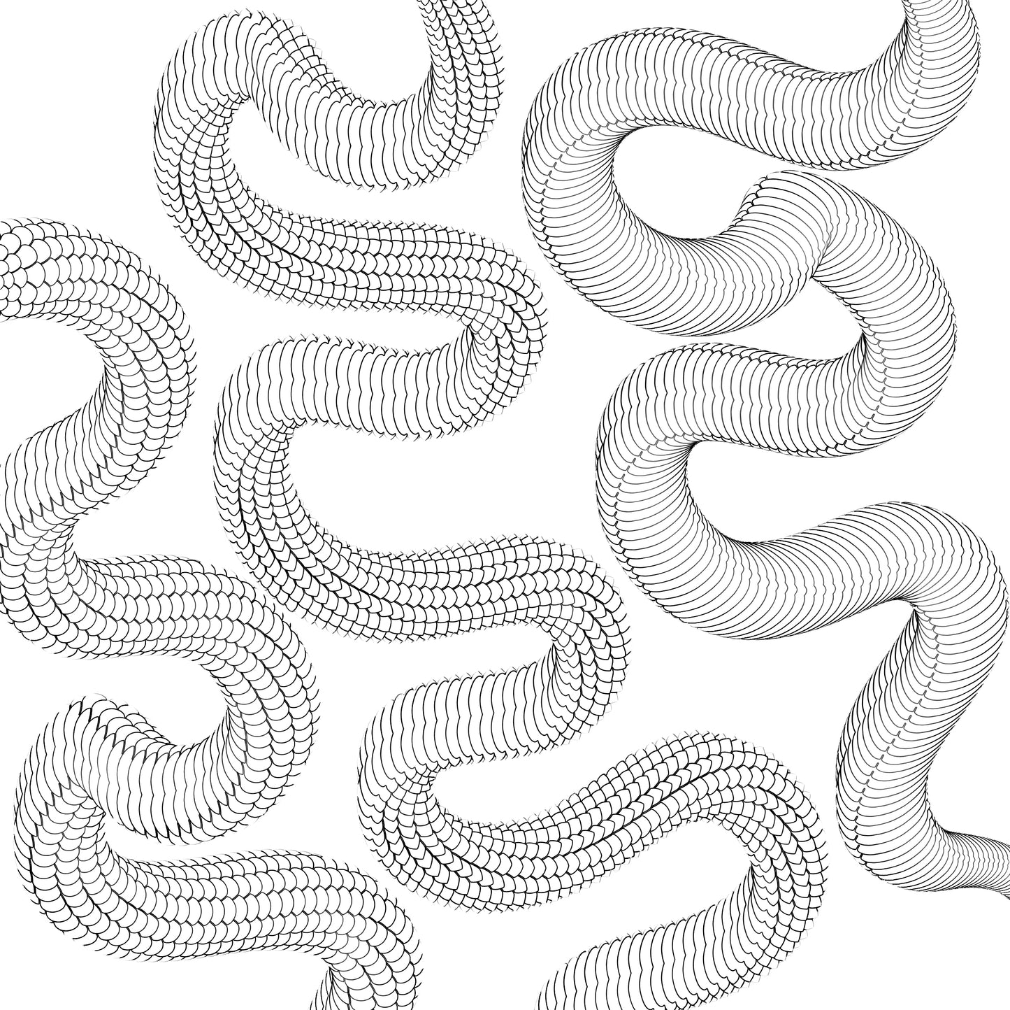 Procreate brush preview showing seamless snake body brushes with detailed scale patterns, perfect for tattoo design and illustration.