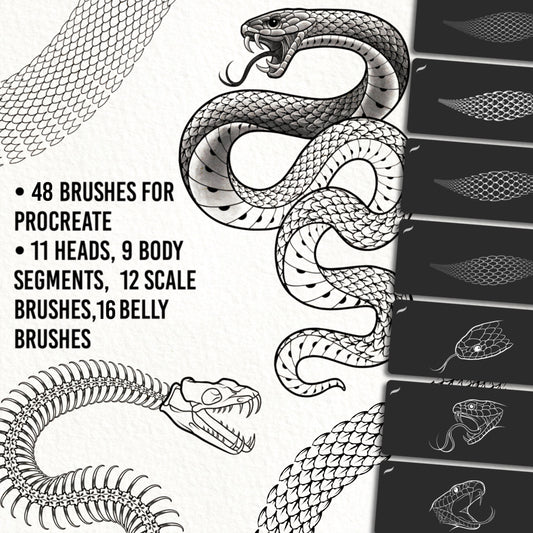 Complete snake drawing made with the Ultimate Snake Kit – showing detailed skeleton structure, scales, belly, and dynamic head design.