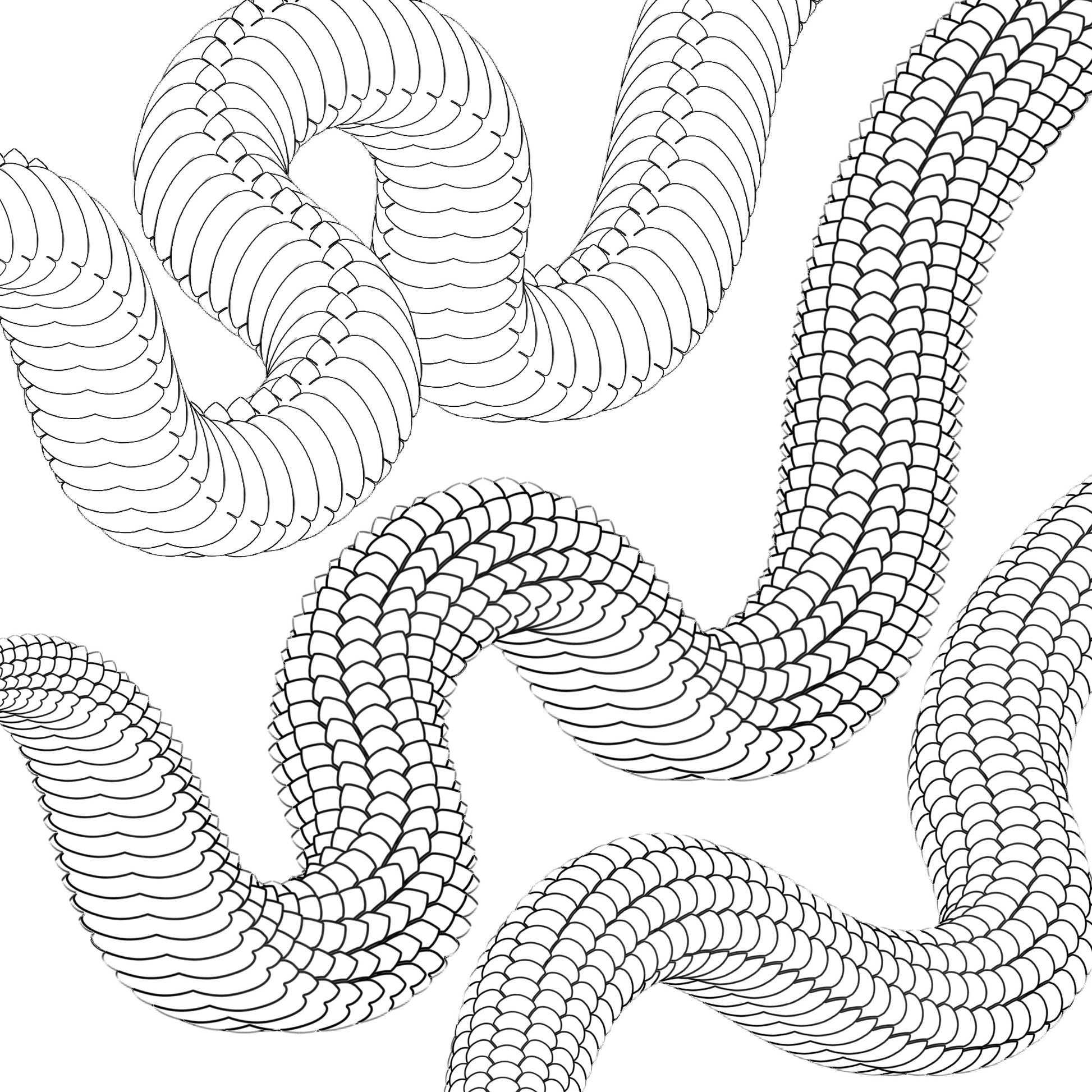 Procreate brush set preview showing various Japanese dragon body strokes with different scale patterns — perfect for building custom dragon forms for tattoo art.