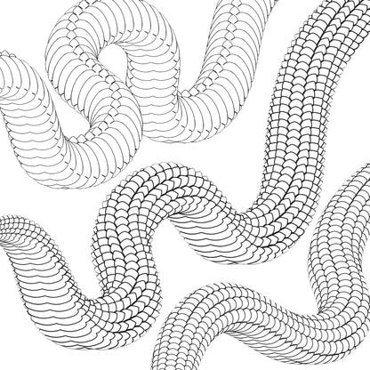 Procreate brush set preview showing various Japanese dragon body strokes with different scale patterns — perfect for building custom dragon forms for tattoo art.