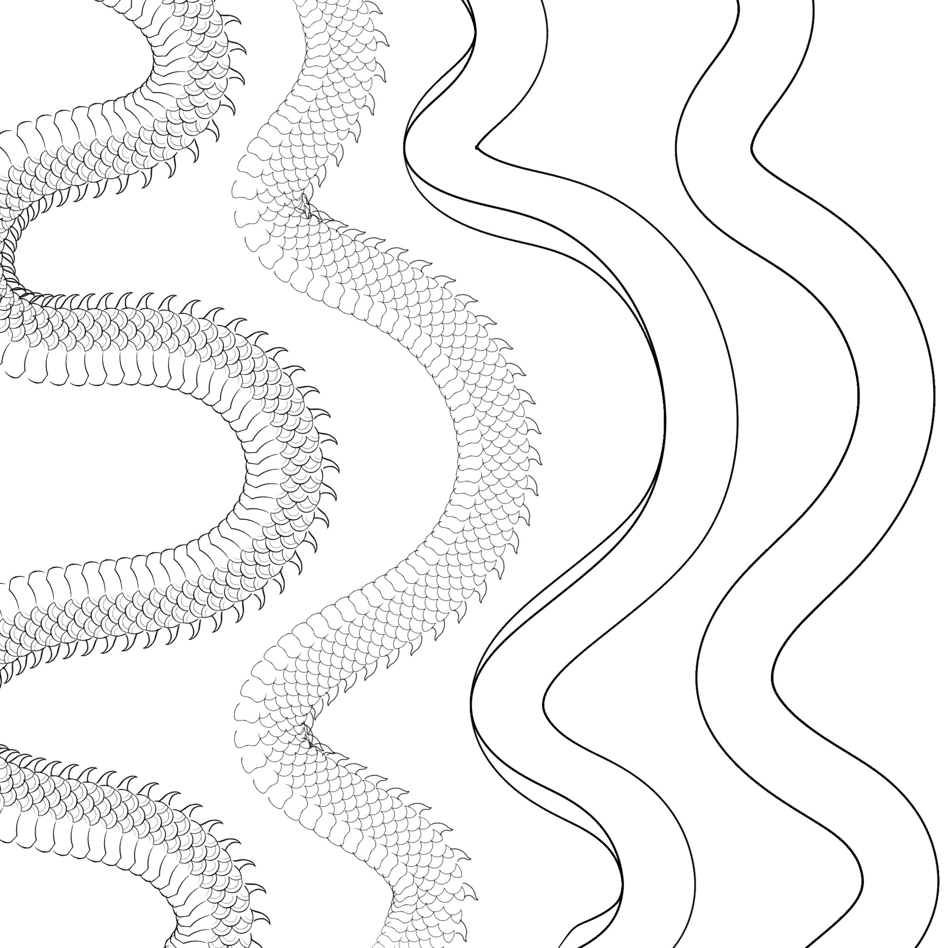 Asian dragon spine brushes for Procreate – ideal for traditional Japanese tattoo design and illustration.
