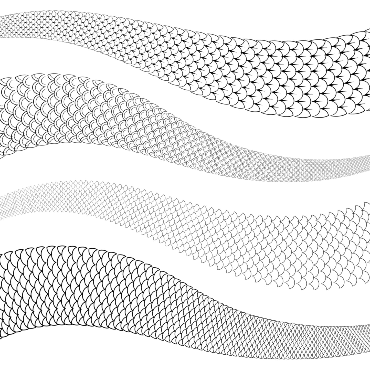 Procreate Japanese dragon scale brushes – curved and flowing stroke patterns for tattoo and illustration art.