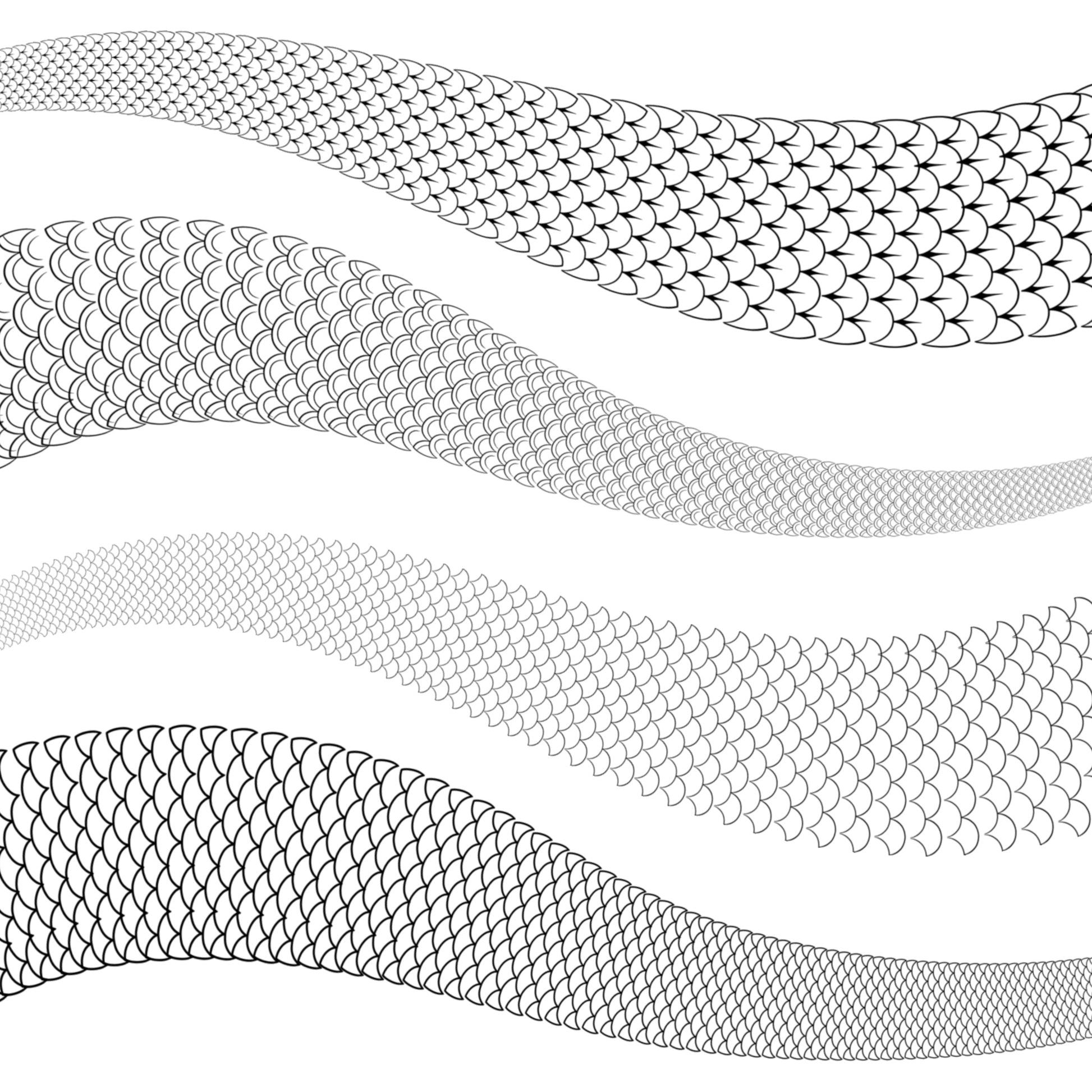 Procreate Japanese dragon scale brushes – curved and flowing stroke patterns for tattoo and illustration art.