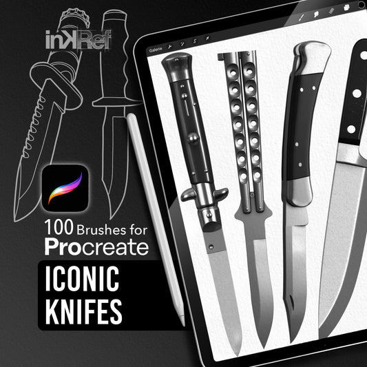 Iconic Knives Procreate stamp brush set with illustrated blades for tattoo design