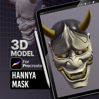3D Hannya mask model for Procreate, Japanese tattoo reference tool for artists