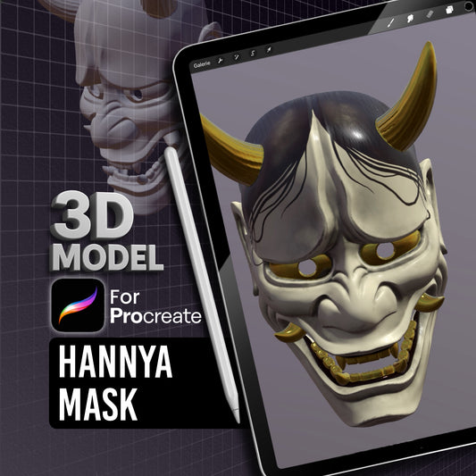3D Hannya mask model for Procreate, Japanese tattoo reference tool for artists