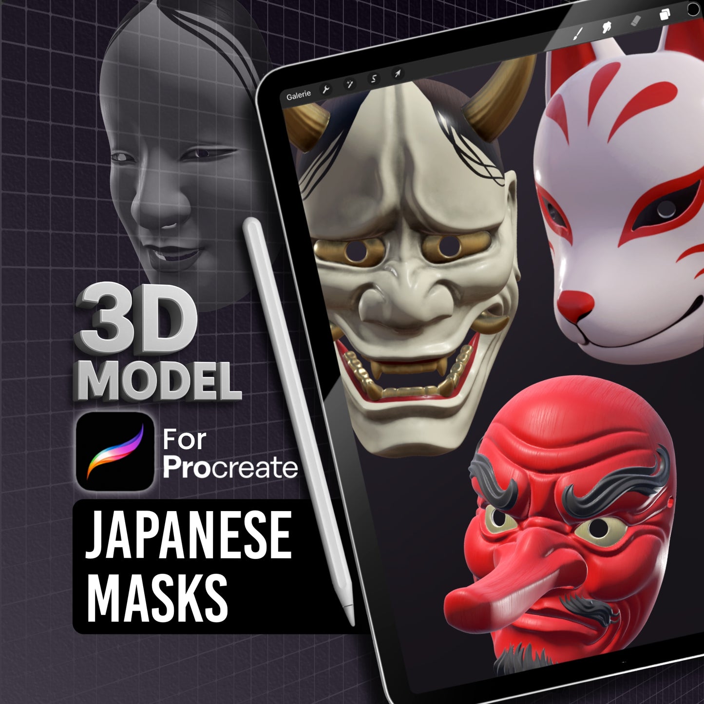 Japanese Masks • 3D Model for Procreate
