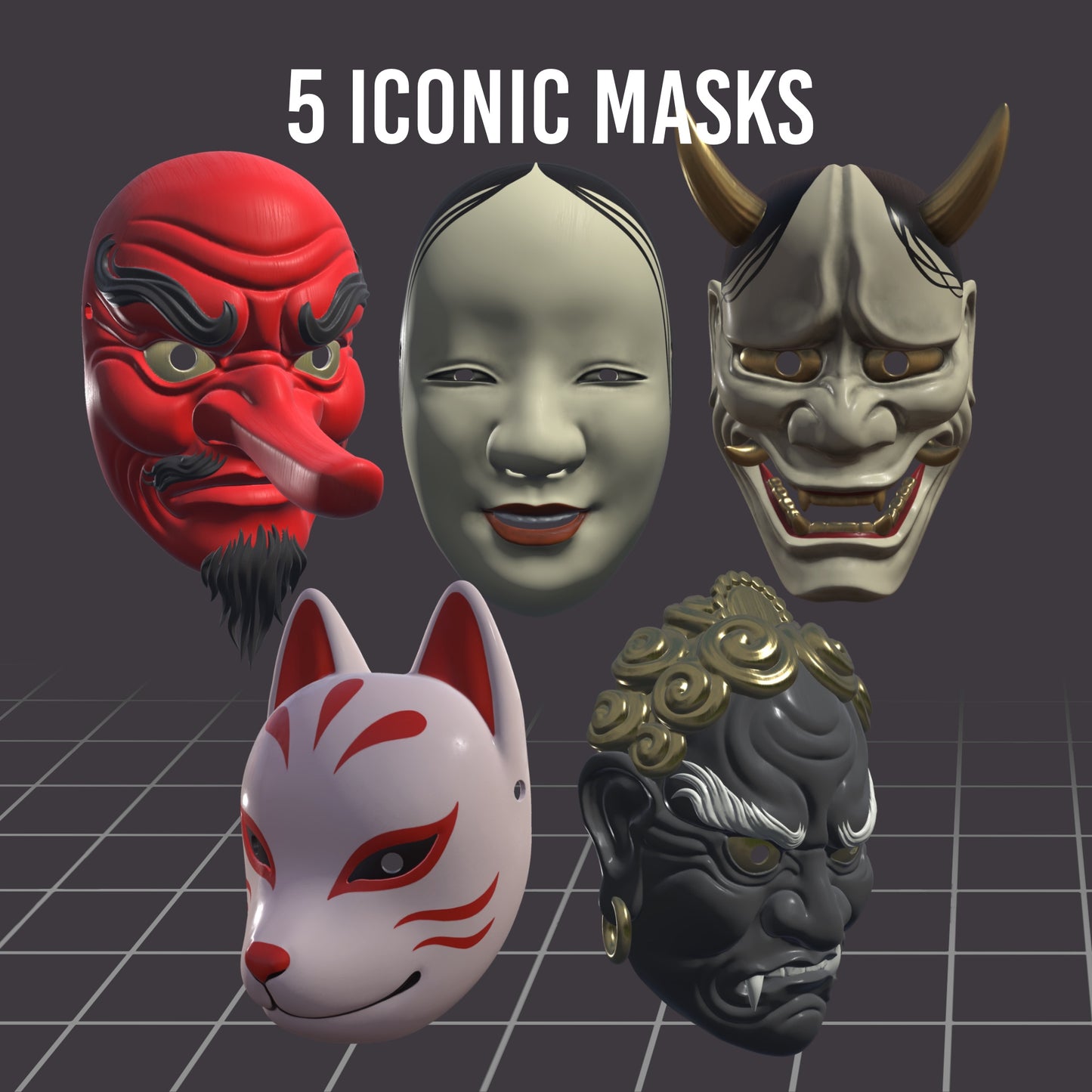 Japanese Masks • 3D Model for Procreate
