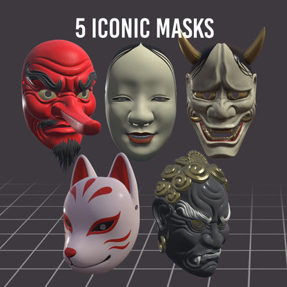 Japanese Masks • 3D Model for Procreate