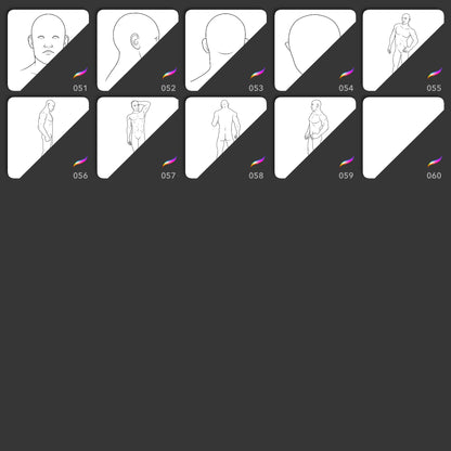 Procreate body template stamps with head angles and full male and female poses