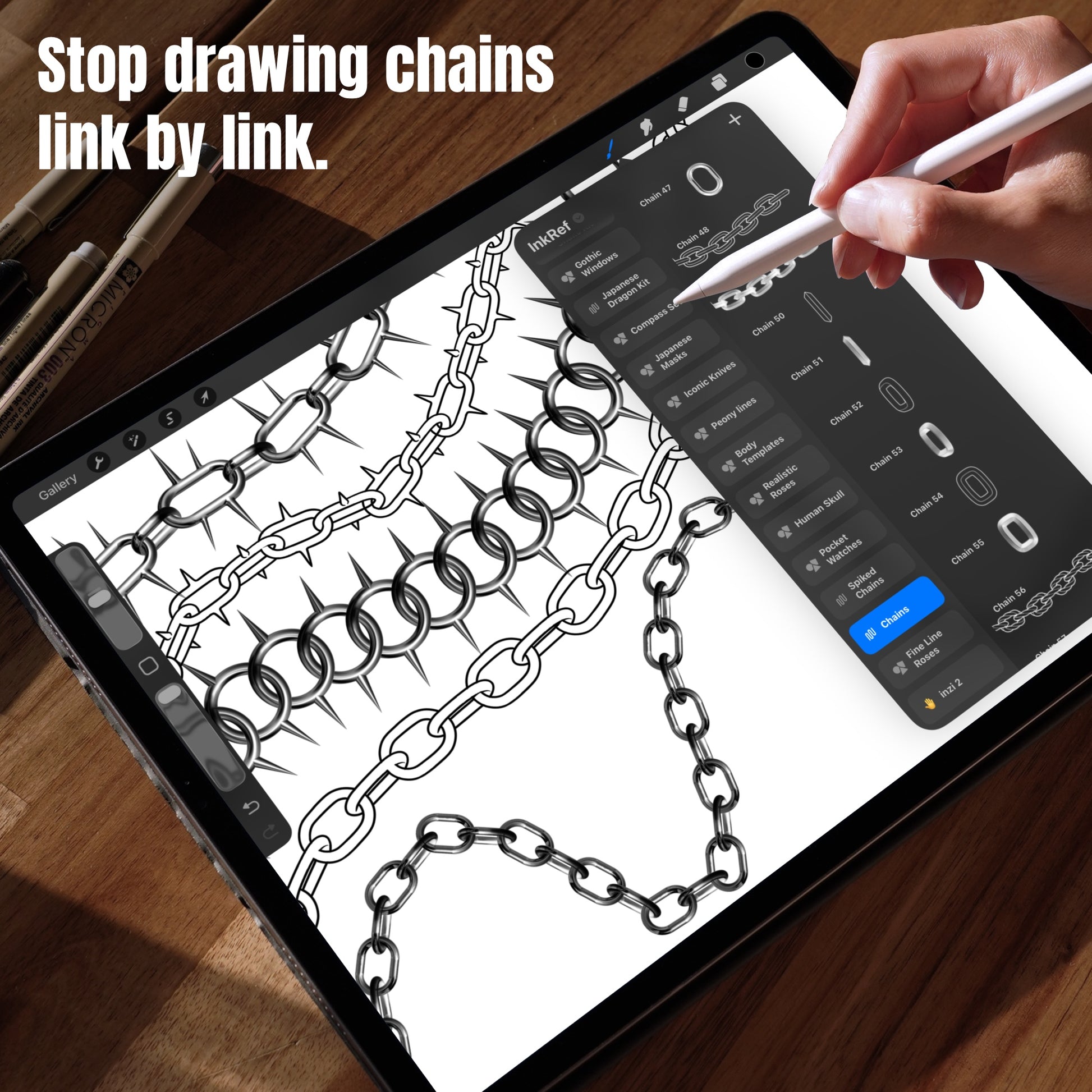 Chain tattoo designs in Procreate created without drawing each link individually