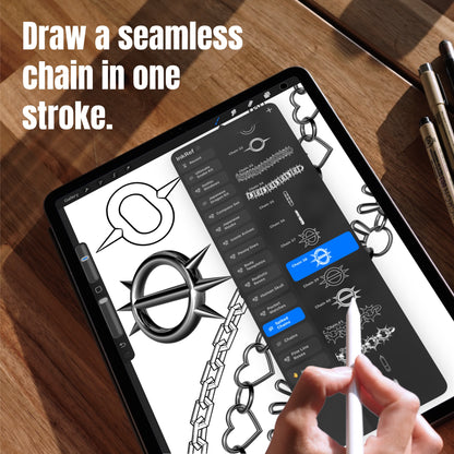Seamless chain tattoo design drawn in one stroke with Procreate pattern brushes