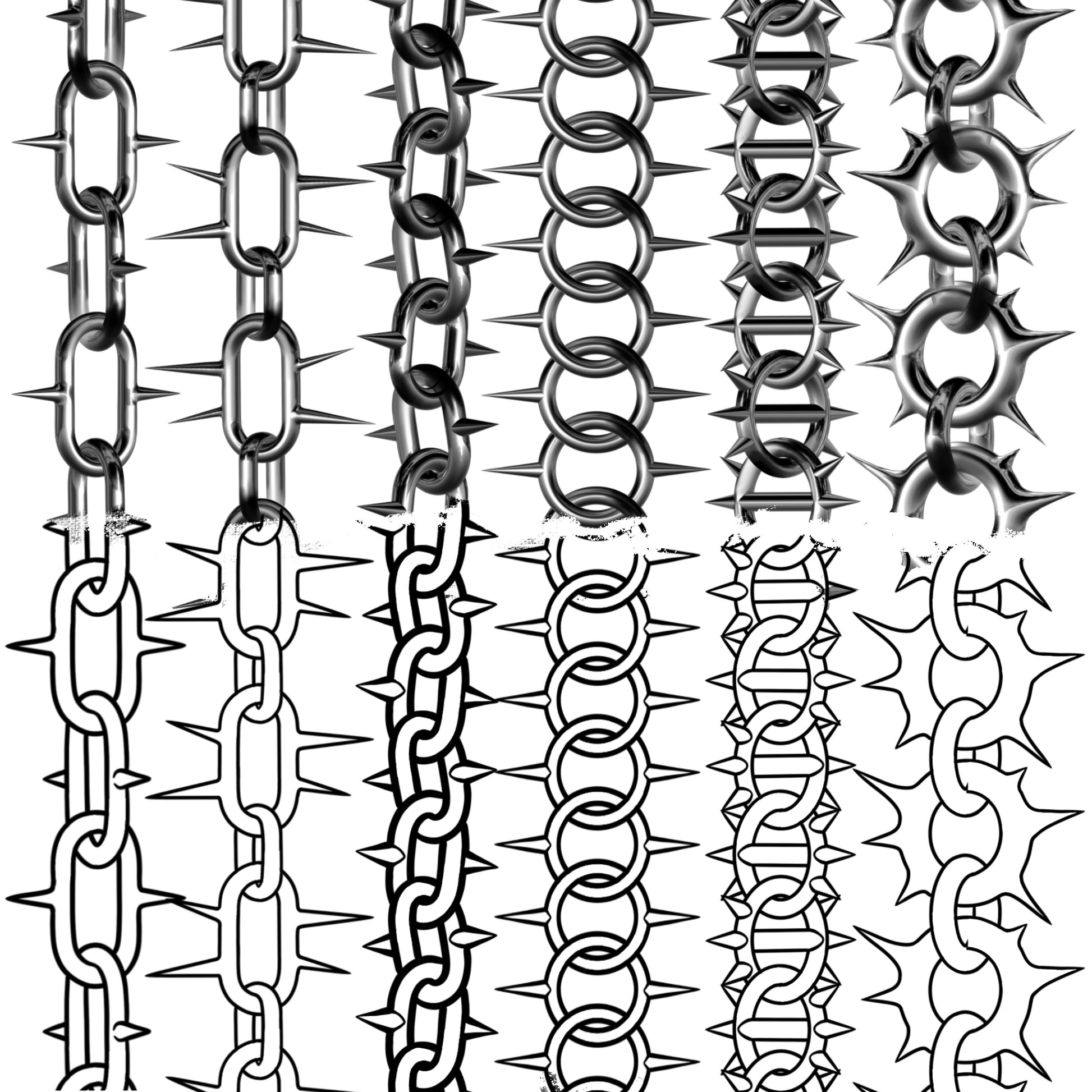 Close-up of seamless chain brushes for Procreate, ideal for drawing continuous chains in tattoo designs or digital illustrations