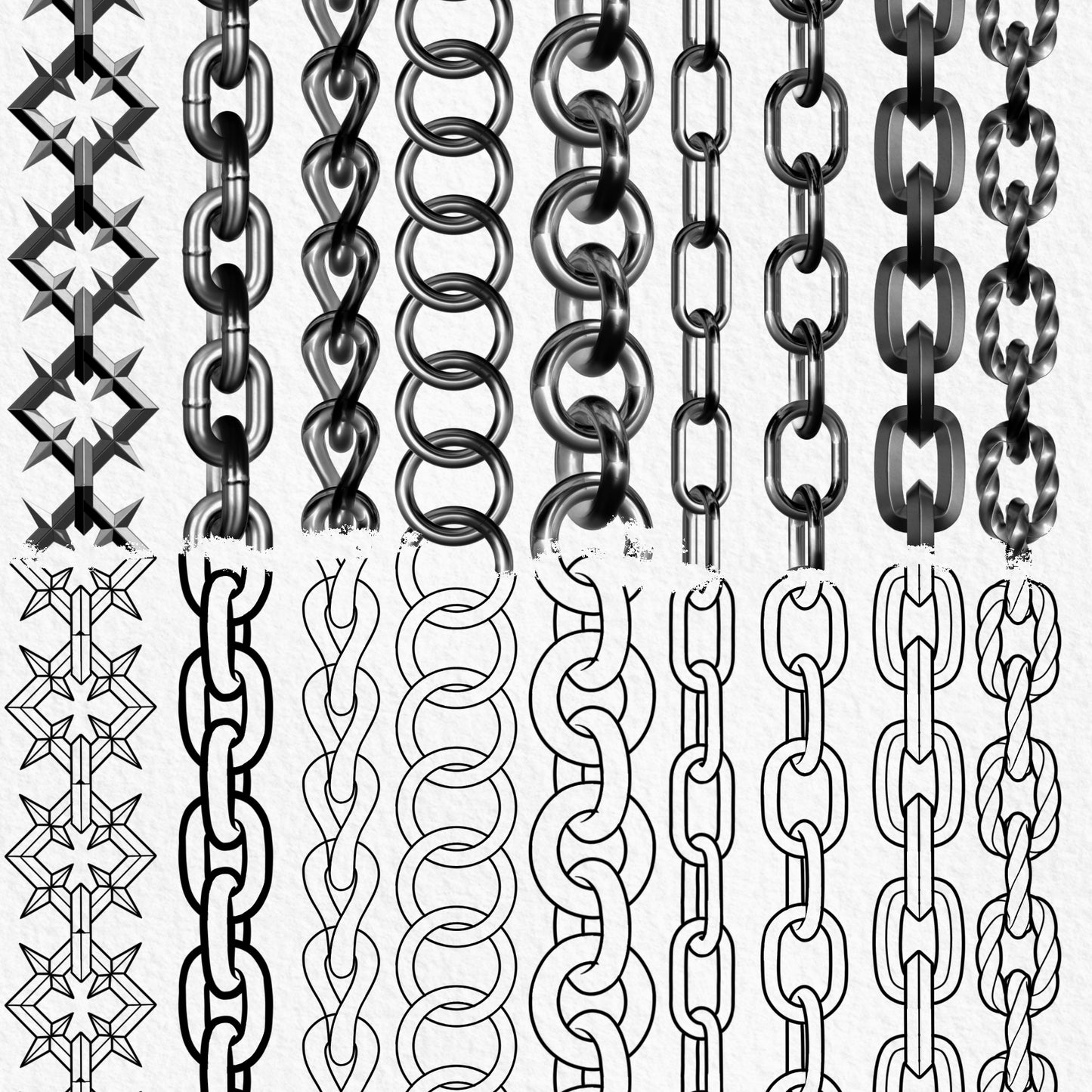 Mixed chain Procreate brushes with star loop and oval link designs