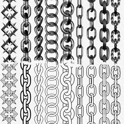Mixed chain Procreate brushes with star loop and oval link designs