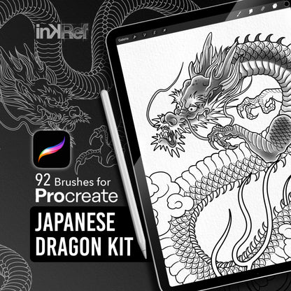Japanese Dragon Kit with 92 Procreate brushes for Japanese tattoo design