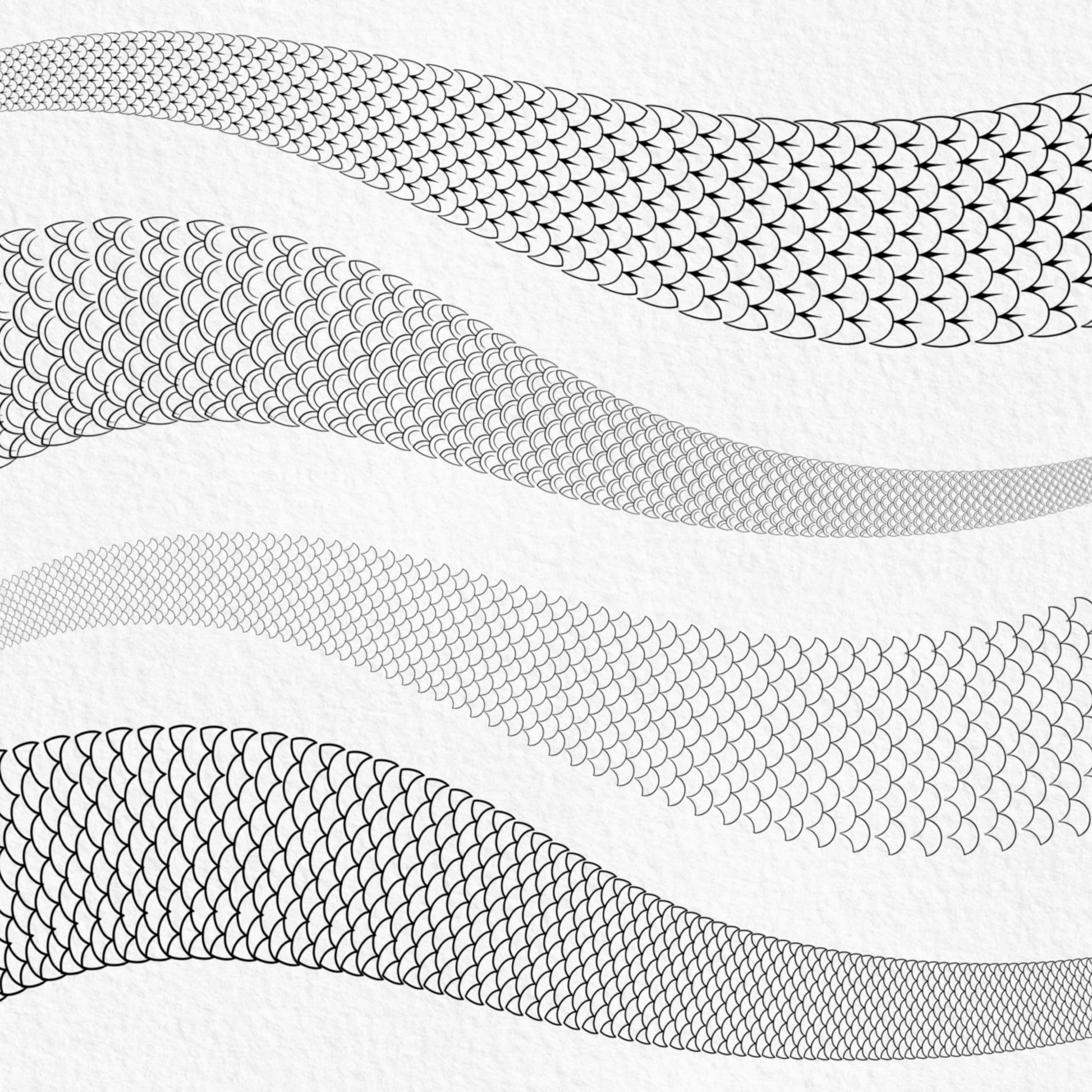 Japanese dragon scale Procreate pattern brushes in multiple styles and widths