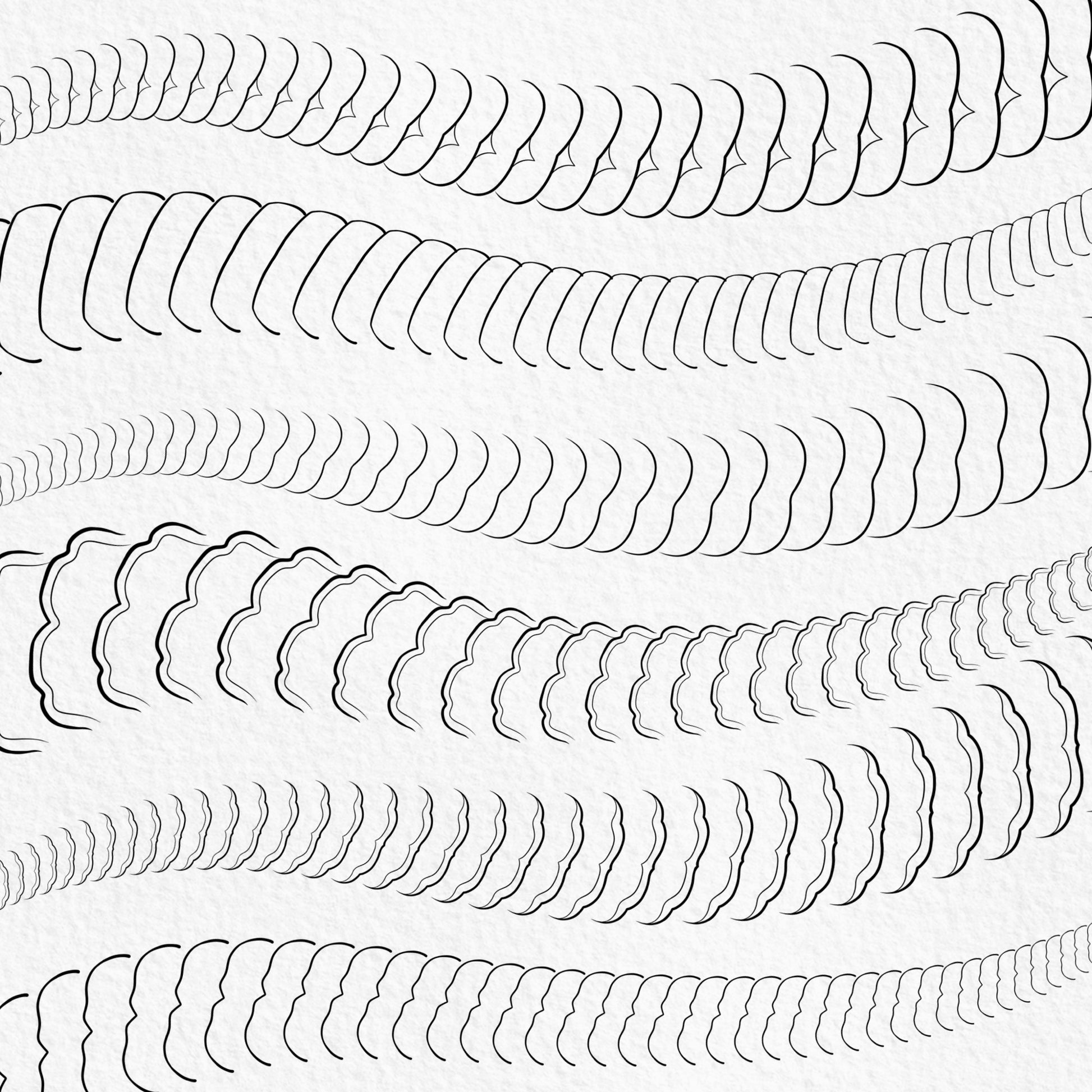 Japanese dragon underbelly Procreate brushes with curved segmented patterns
