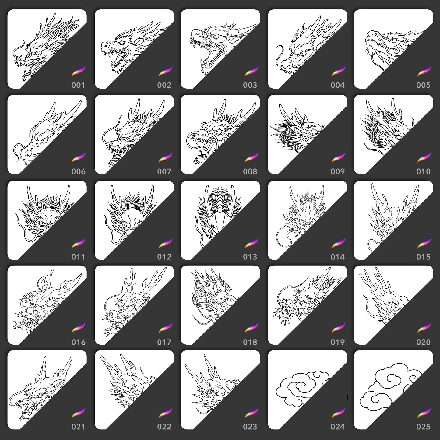 Japanese Dragon Kit • Pinceaux tampons Procreate