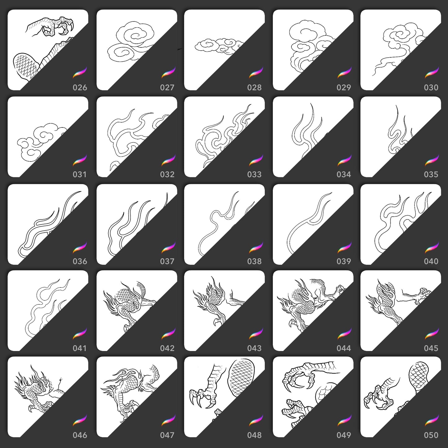 Japanese Dragon Kit • Pinceaux tampons Procreate