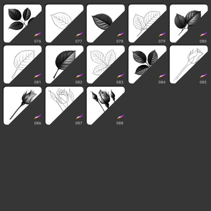 Realistic and line art rose leaf and bud Procreate stamp brushes