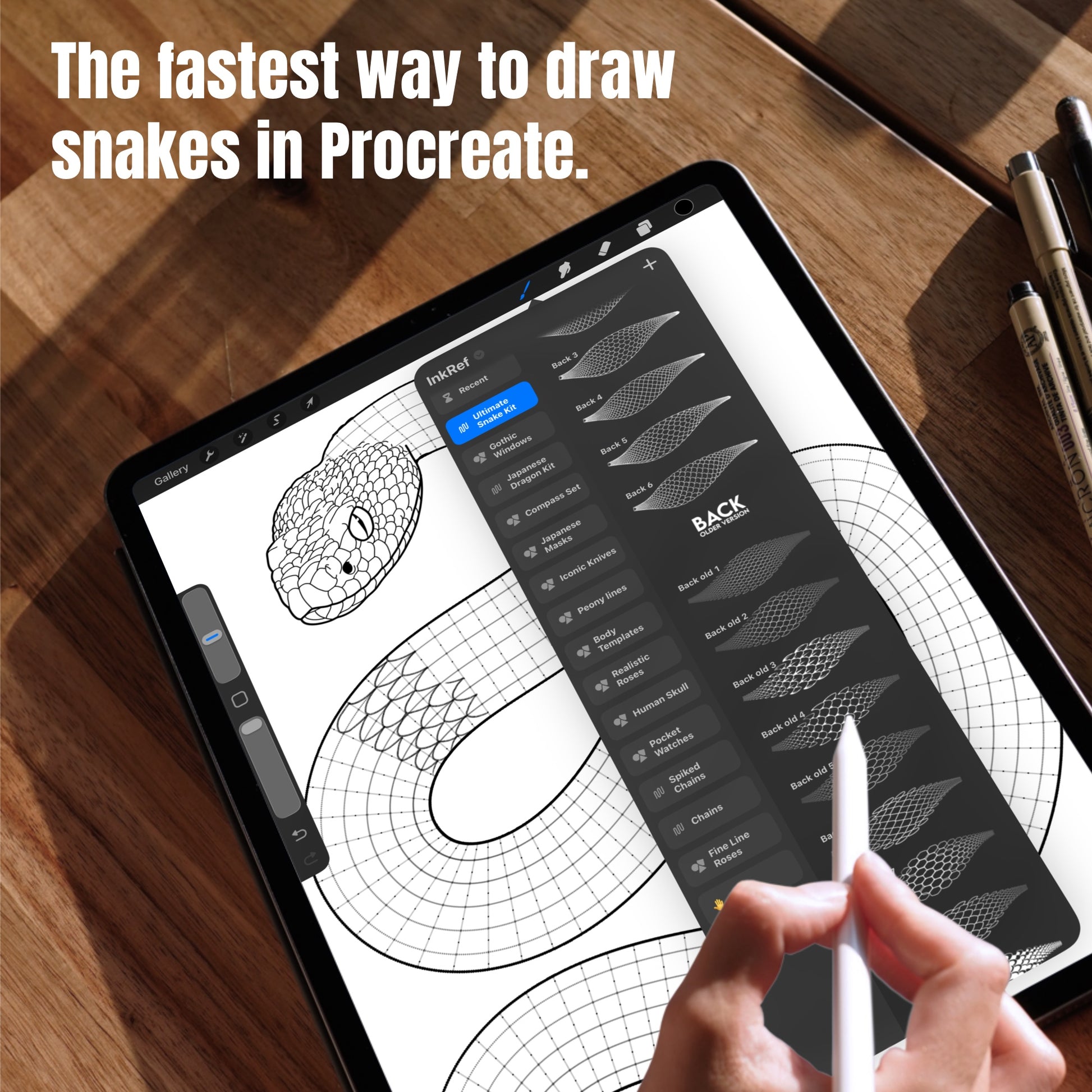 Snake body and back scale Procreate brushes for fast tattoo design