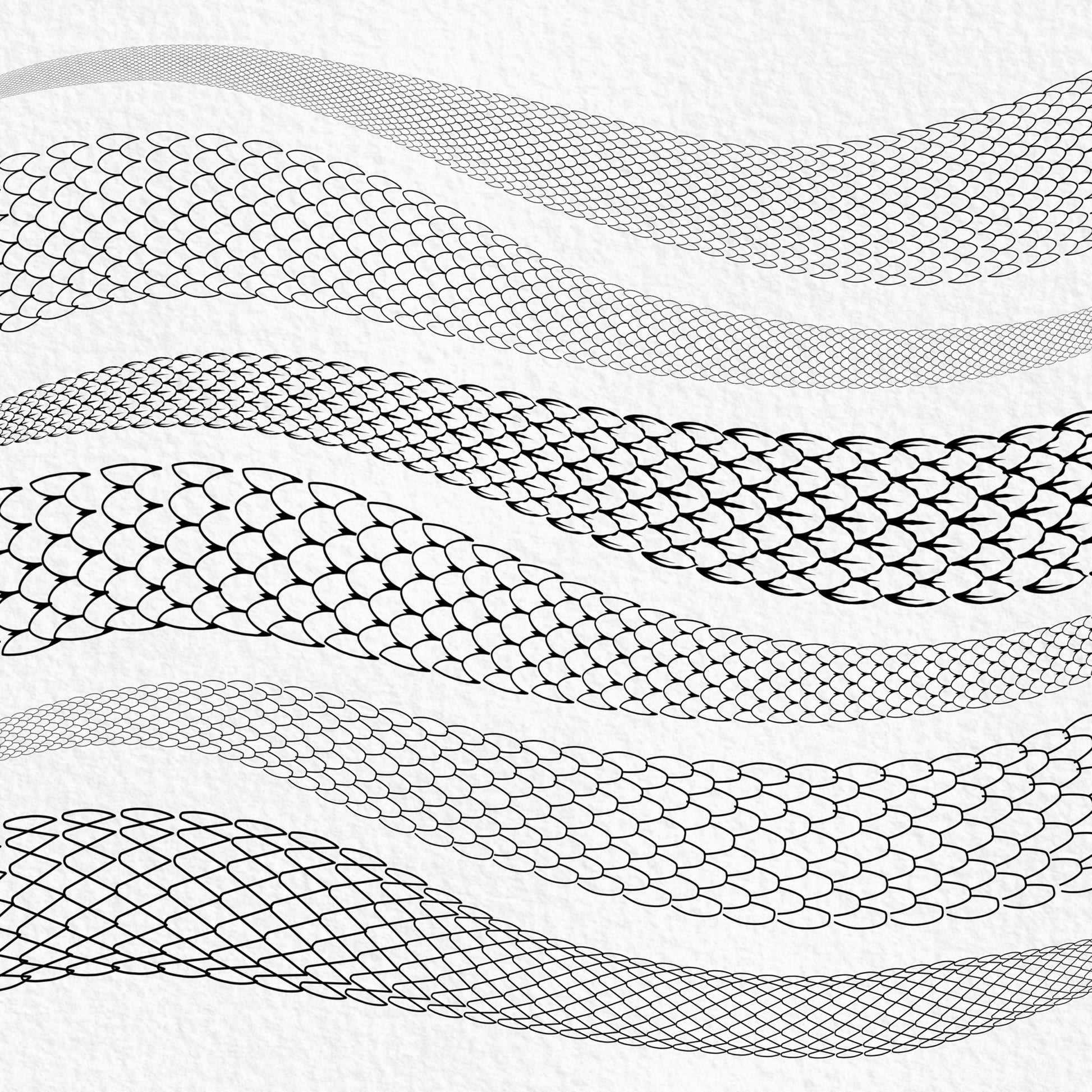 Seamless snake scale Procreate brushes in multiple reptile patterns