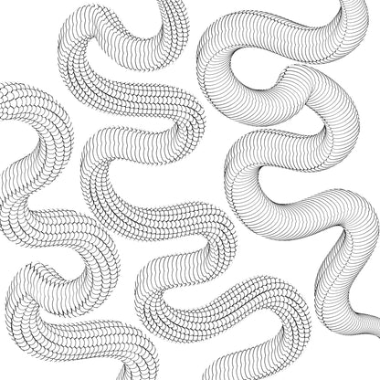 Procreate brush preview showing seamless snake body brushes with detailed scale patterns, perfect for tattoo design and illustration.