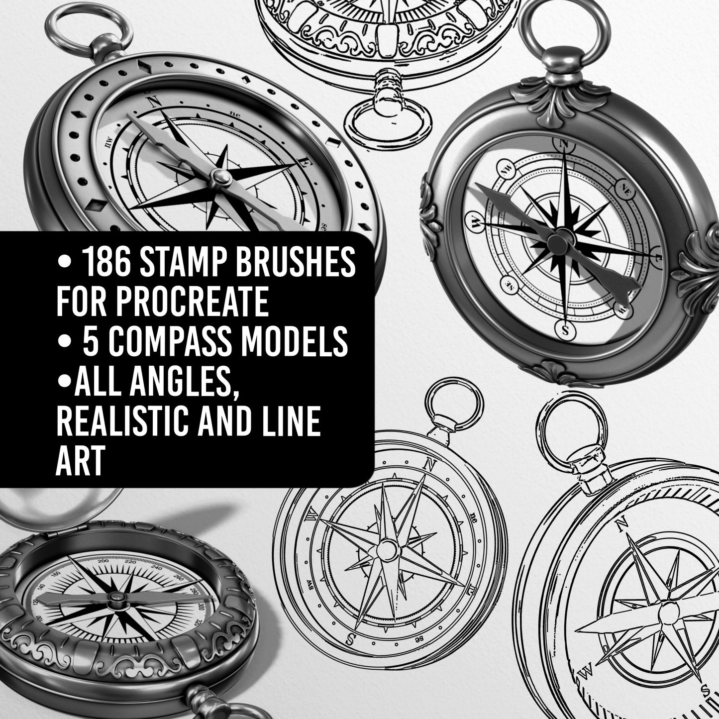 Compass Set • Procreate stamp brushes